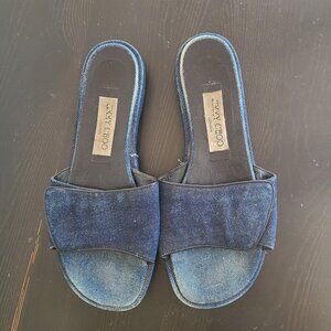 Jimmy Choo Flat Slide Sandal Jean Denim Blue Size 38